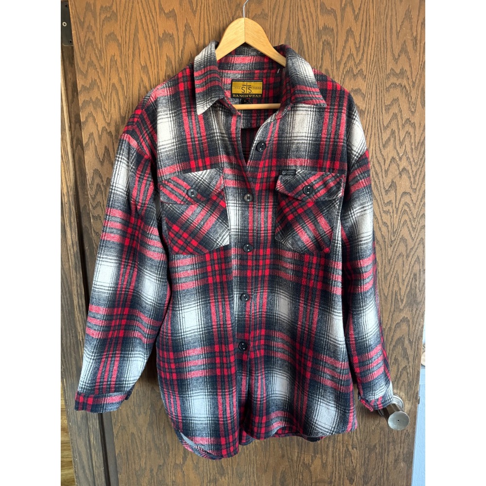 Tell Texas Ranchwear Men's Plaid Flannel Shirt Jacket L‎ Red Black White